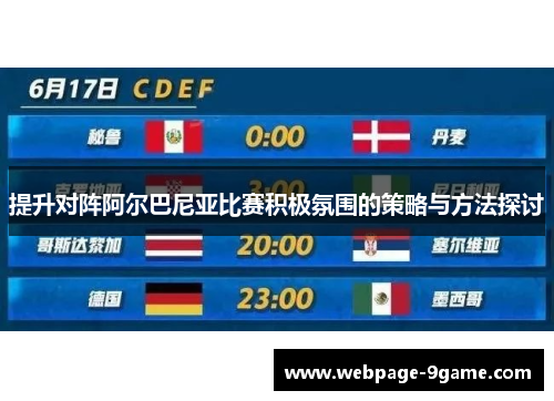 提升对阵阿尔巴尼亚比赛积极氛围的策略与方法探讨 提升对阵阿尔巴尼亚比赛积极氛围的策略与方法探讨